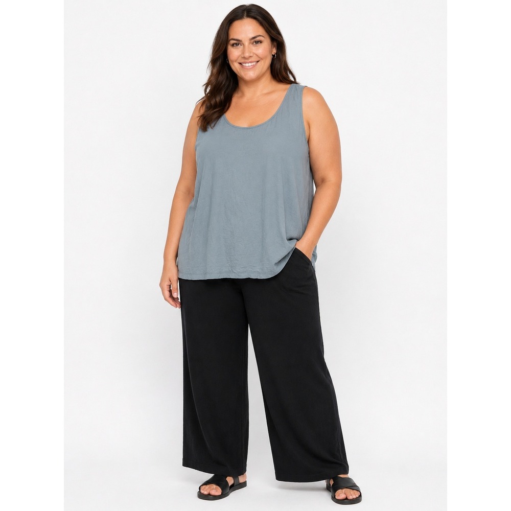 Eileen Fisher Tank Top Womens 2X Blue Organic‎ Cotton Slub Knit Minimal Lounge